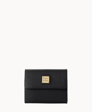 Woman Saffiano Small Flap Credit Card Wallet Black | Dooney & Bourke Wallets